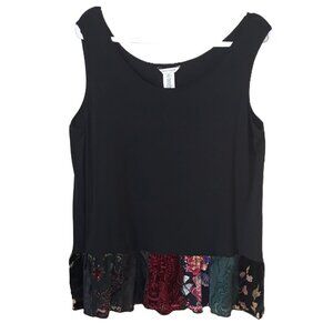 John Mark Sheer Mix Media Velvet Trim Tank Top XL Lagenlook Dark Romantic Fall